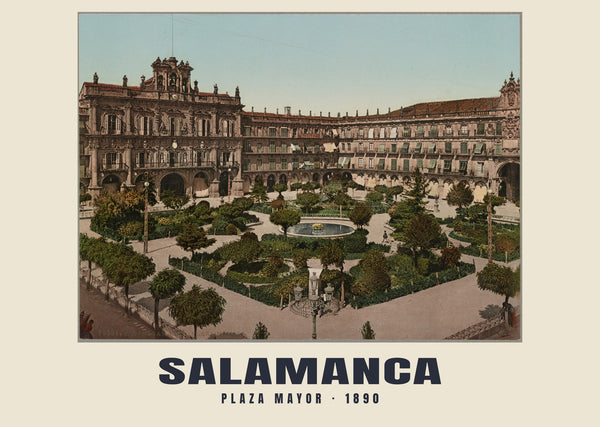 Plaza Mayor, Salamanca — 1890 · Stampa di fotocromo d’epoca