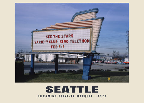Duwamish Drive-In lichtreclame, Seattle — 1977 · Historische fotoprint