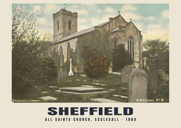 Chiesa All Saints, Ecclesall, Sheffield — 1904 · Riproduzione di cartolina fotografica storica