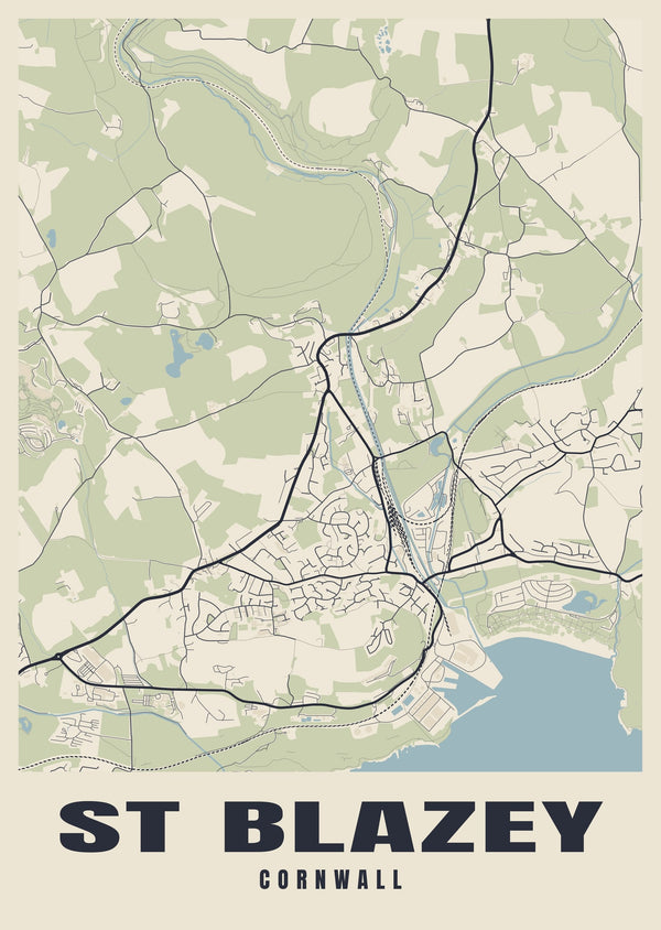 St Blazey Street Map Poster