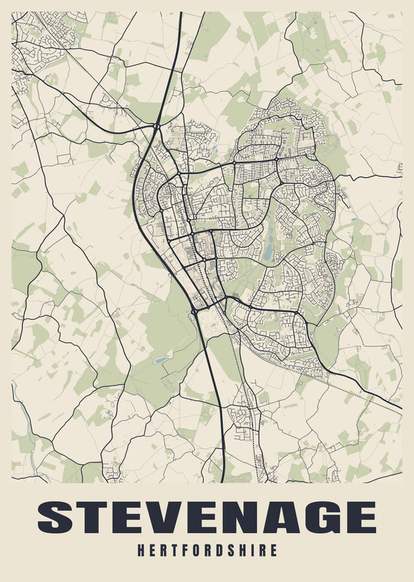 Stevenage Street Map Poster