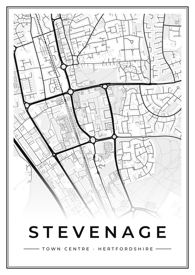 Stevenage Town Centre Street Map Poster