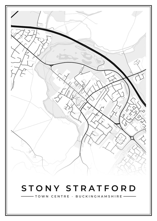Stony Stratford Town Centre Street Map Poster
