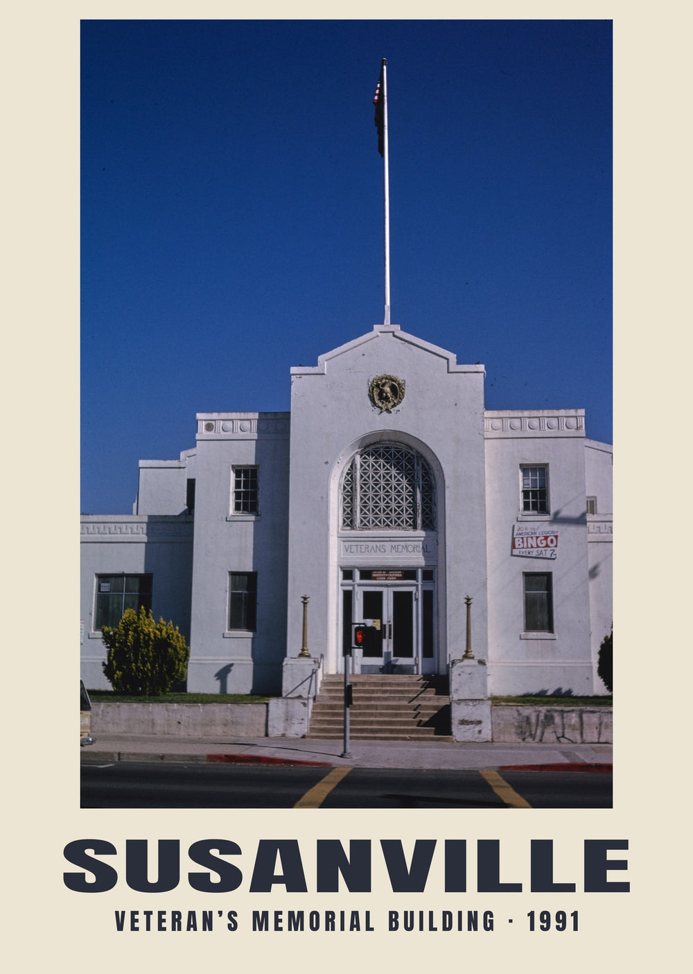 Budynek pamięci weteranów, Susanville, California — 1991 · Wydruk historycznej fotografii