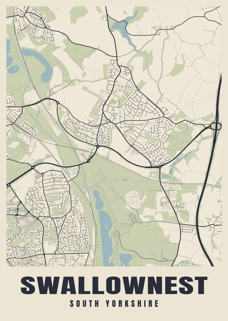 Swallownest Street Map Poster