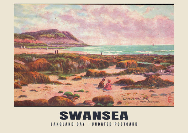 Zatoka Langland, Swansea — XX wiek, bez dokładnej daty · Reprodukcja historycznej pocztówki ilustrowanej