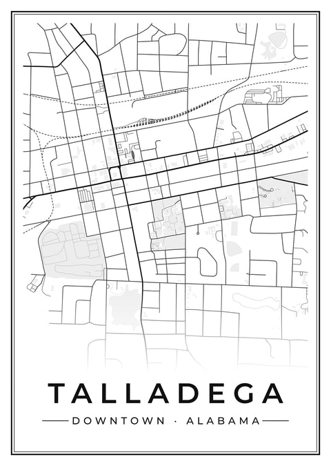 Talladega Downtown Street Map Poster