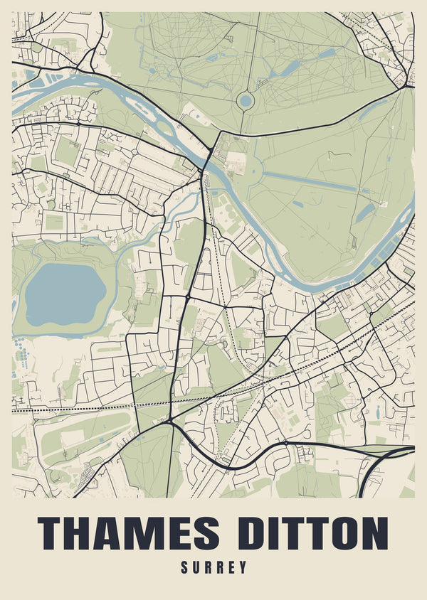 Thames Ditton Street Map Poster