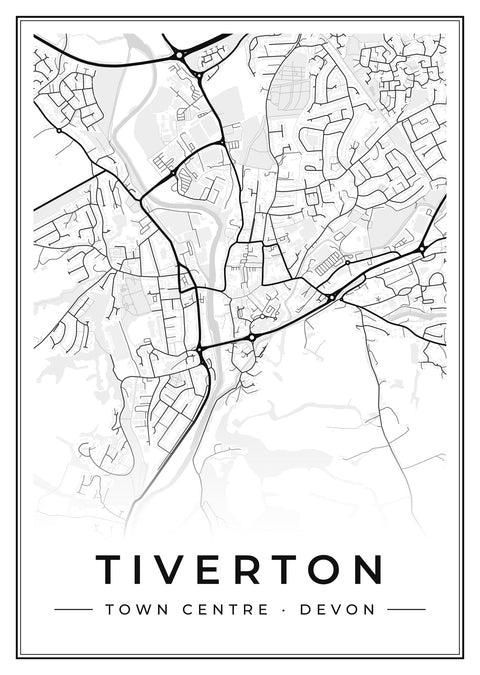 Tiverton Town Centre Street Map Poster