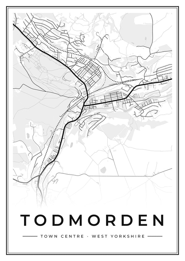 Todmorden Town Centre Street Map Poster