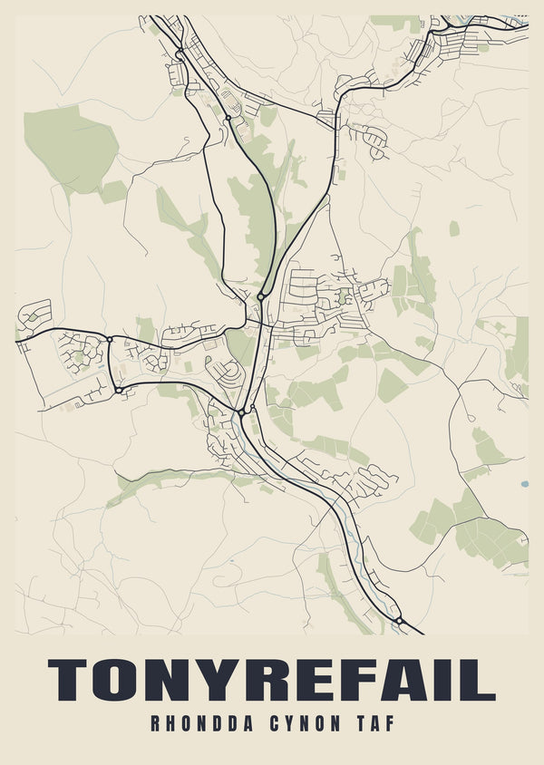 Tonyrefail Street Map Poster