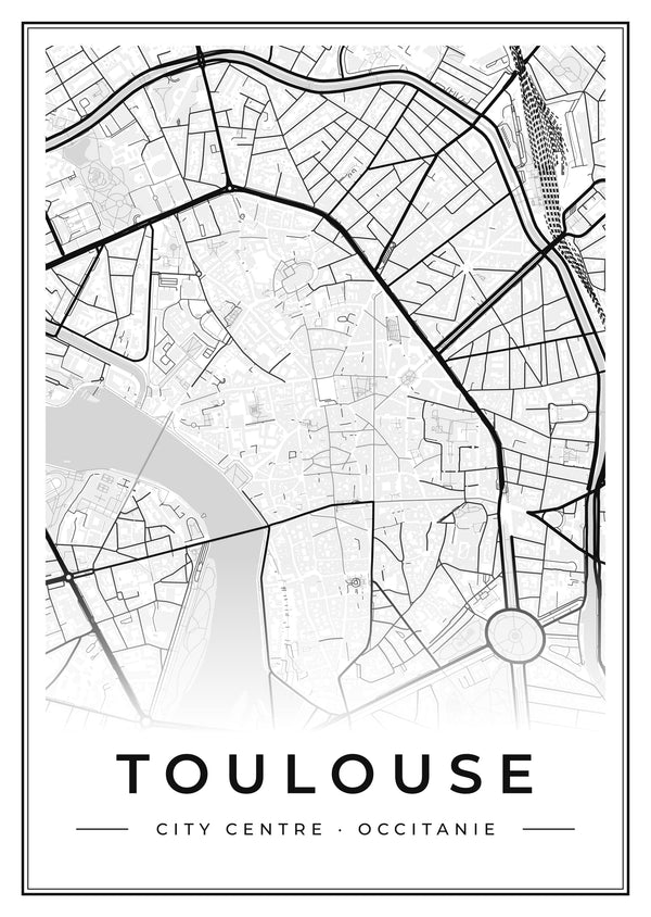 Toulouse City Centre Street Map Poster