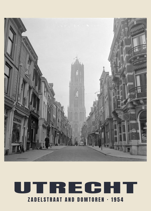 Zadelstraat and Domtoren, Utrecht — 1954 · Historic photograph print