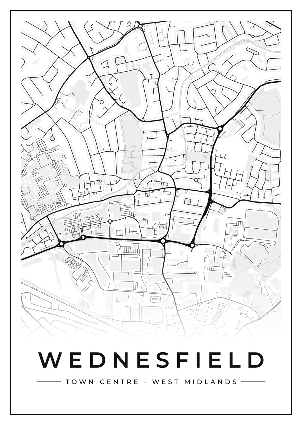 Wednesfield Town Centre Street Map Poster