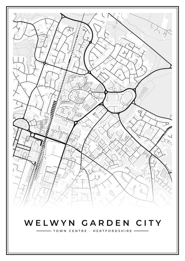 Welwyn Garden City Town Centre Street Map Poster