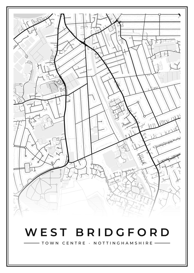 West Bridgford Town Centre Street Map Poster