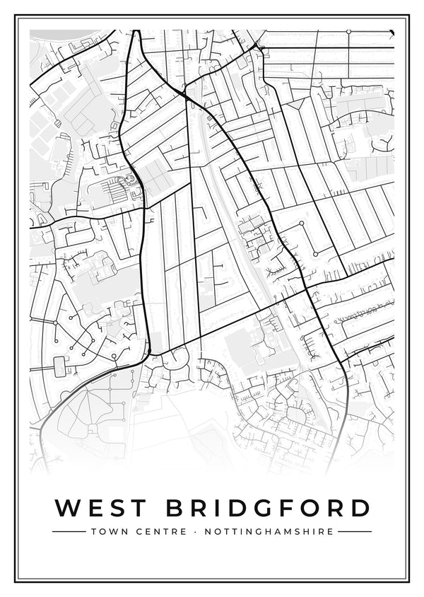 West Bridgford Town Centre Street Map Poster