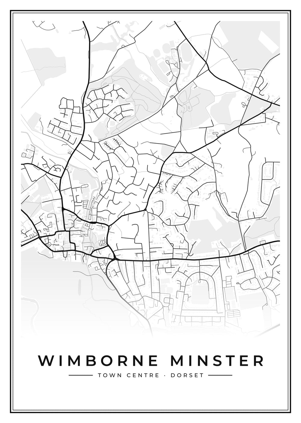 Wimborne Minster Town Centre Street Map Poster