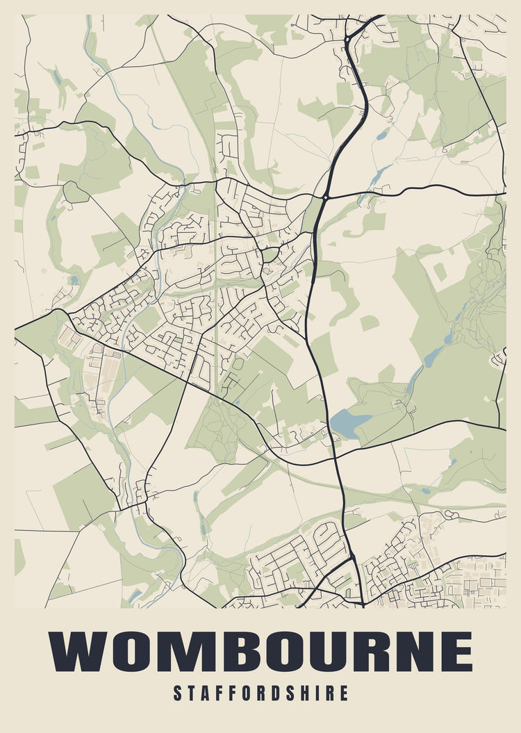 Wombourne Street Map Poster