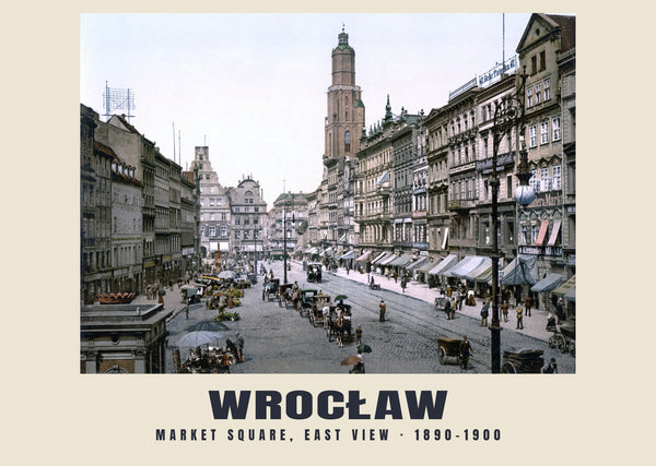 Plaza del Mercado, vista desde el este, Breslavia — 1890–1900 · Lámina de fotocromo antiguo
