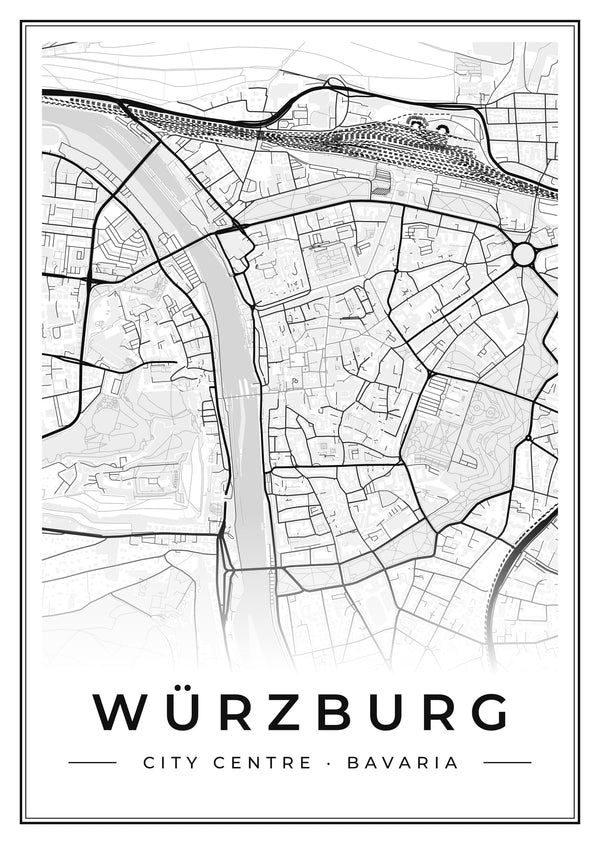 Würzburg City Centre Street Map Poster