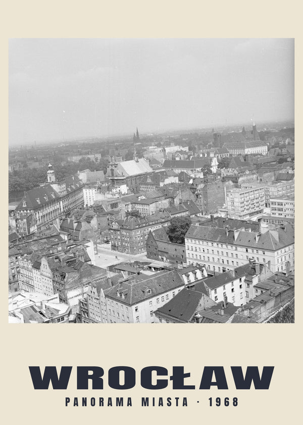 Panorama van de stadsdaken, Wrocław — 1968 · Historische fotoprint