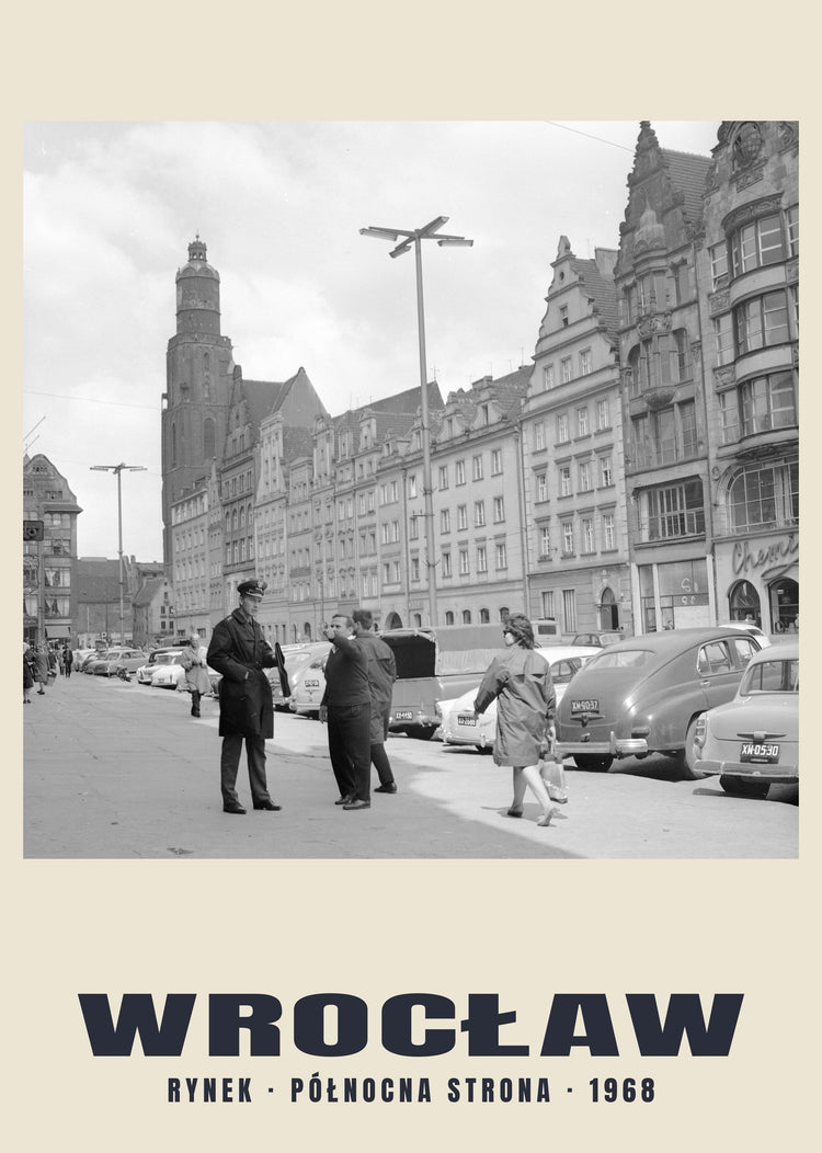 Rynek North Side and Period Cars, Wrocław — 1968 · Historic photograph print