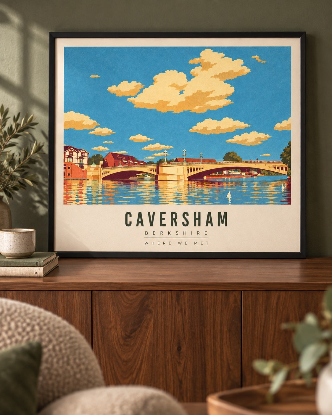 Illustrative styling mockup of a personalised Caversham anniversary poster