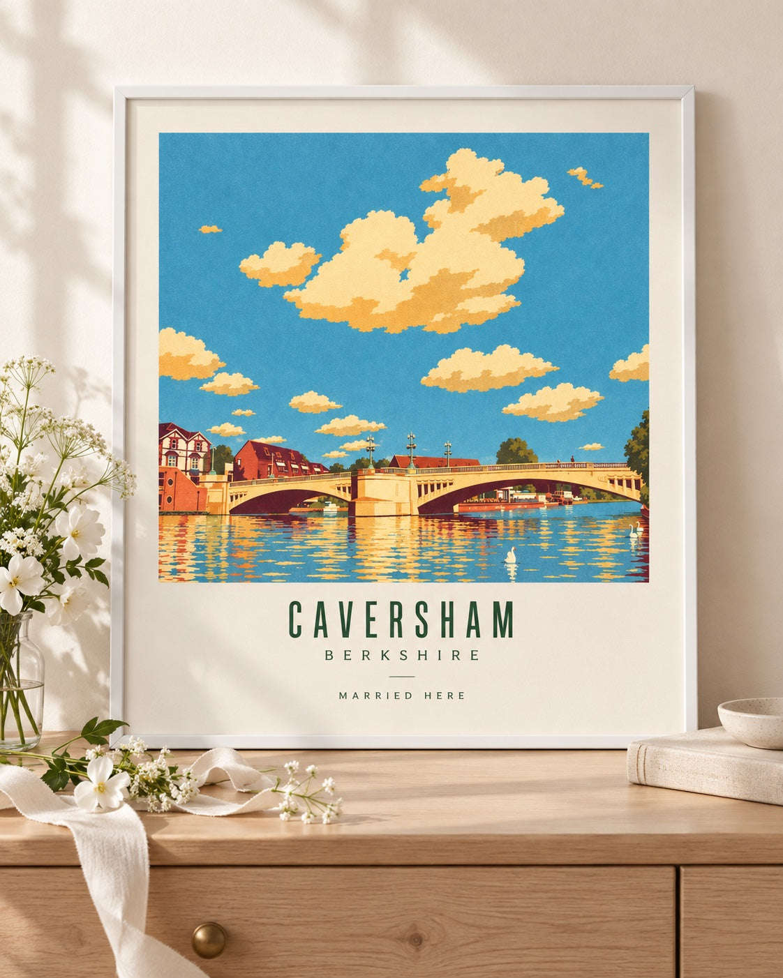 Digitally styled personalised poster gift with wedding-themed wording