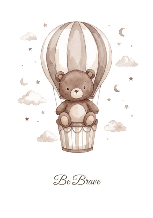 Be Brave — Teddy Sky Adventures Nursery Print