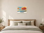 Portrush — Retro Railway Art Print at A2, as a poster, above a bed