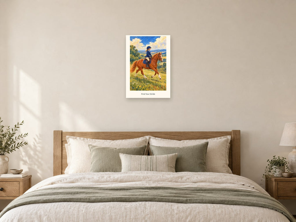 Find Your Stride — Pony Club Children’s Art Print at A2, as a poster, above a bed