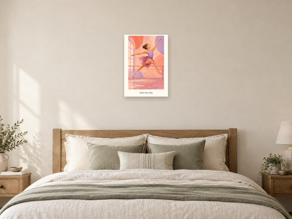 Move Your Way — Dance Studio Children’s Art Print at A2, as a poster, above a bed