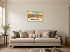 Whitley Bay — Retro Railway Art Print at A2, in a natural wood frame, in a sitting room