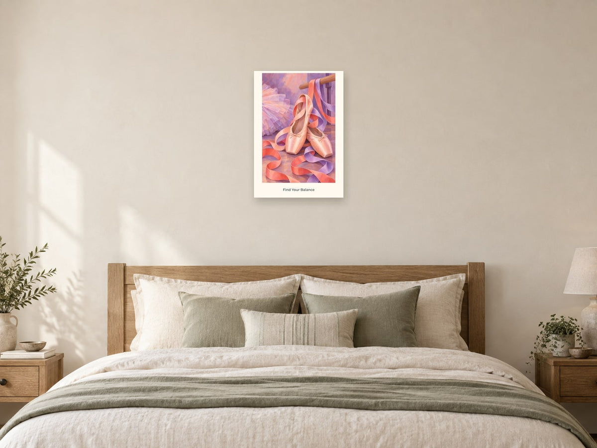 Find Your Balance — Dance Studio Children’s Art Print at A2, as a poster, above a bed