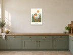 Explore More — Dinosaur Discovery Children’s Art Print at A2, in a white frame, in a kitchen