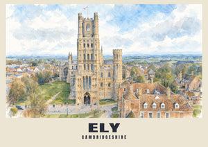 Ely — Lámina de acuarela inglesa