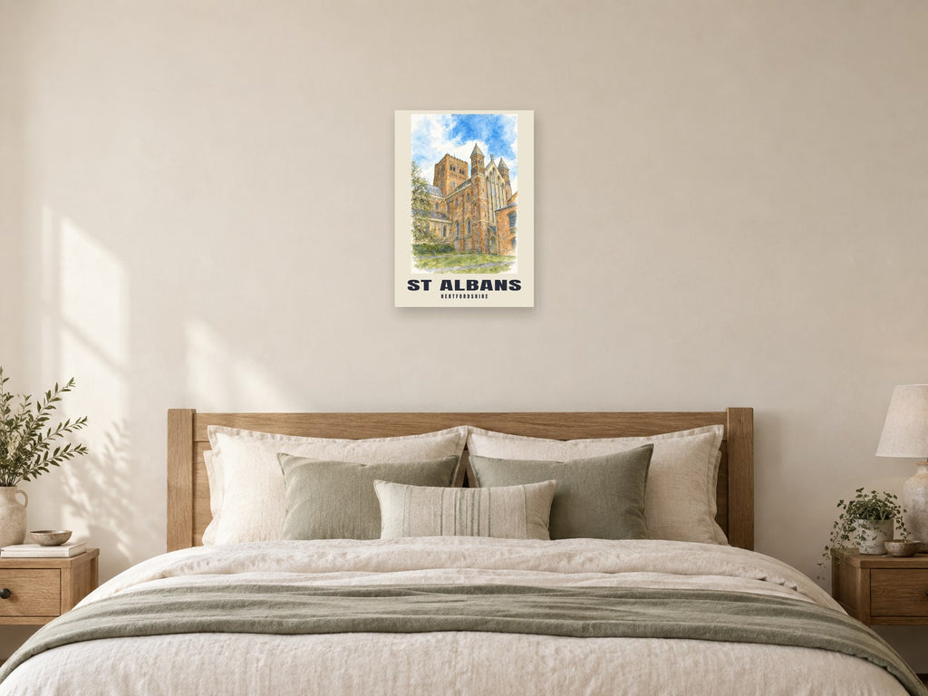 St Albans — English Watercolour Art Print at A2, as a poster, above a bed