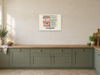 Lavenham — English Watercolour Art Print at A2, in a white frame, in a kitchen
