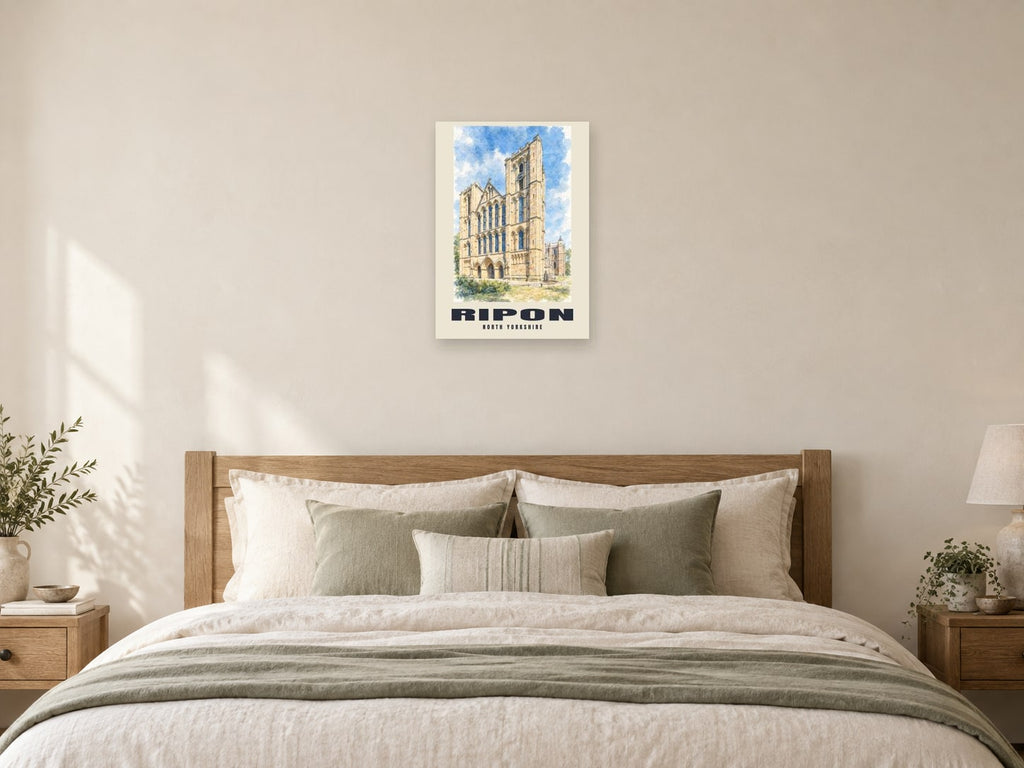 Ripon — English Watercolour Art Print at A2, as a poster, above a bed