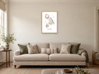 Be Kind — Gentle Dinosaur Days Nursery Print at A2, in a natural wood frame, in a sitting room