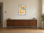 Be a Good Friend — Pet Pals Children’s Art Print at A2, in a black frame, above a sideboard
