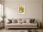 Stay Curious — Pet Pals Children’s Art Print at A2, in a natural wood frame, in a sitting room