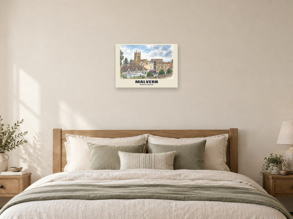 Malvern — English Watercolour Art Print at A2, as a poster, above a bed