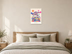 Hello Universe — Playful Little Planet Children’s Art Print at A2, as a poster, above a bed