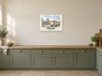 Malvern — English Watercolour Art Print at A2, in a white frame, in a kitchen