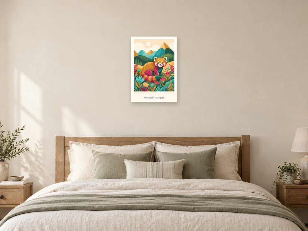 Take the Scenic Route — Mountain Meadow Children’s Art Print at A2, as a poster, above a bed
