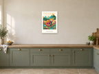 Take the Scenic Route — Mountain Meadow Children’s Art Print at A2, in a white frame, in a kitchen