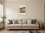 Hello Sunshine — Mountain Meadow Children’s Art Print at A2, in a natural wood frame, in a sitting room