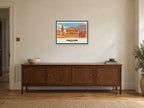 Preston — Retro Railway Art Print at A2, in a black frame, above a sideboard